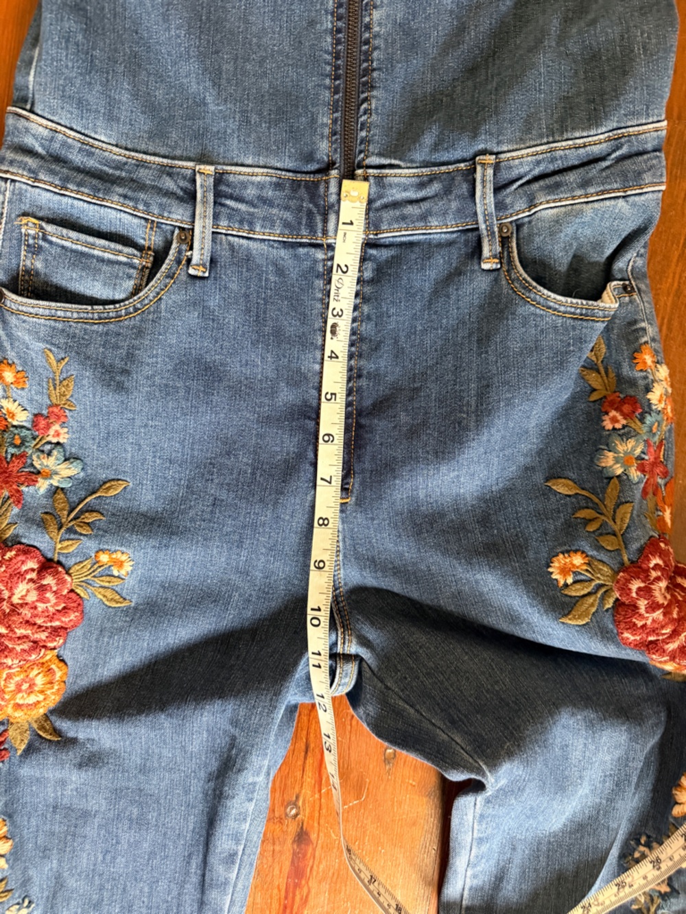 🌸DRIFTWOOD Farrah Embroidered Floral Flare Leg Denim Jumpsuit - Midnight Rose - Picture 9 of 13
